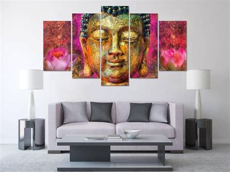 Pink Lotus Buddha 5 Panel Canvas Art Set Buddha Wall Decor Buddha