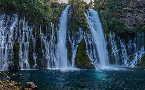 Burney Falls Beautiful Waterfall Evening Sunset Rock Waterfall