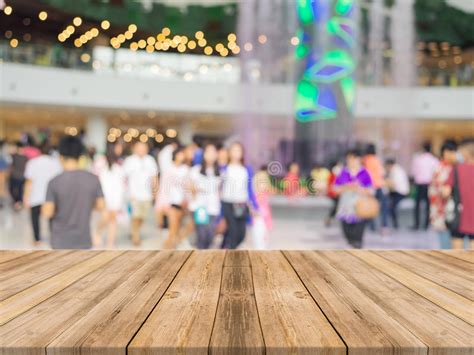 White Wood Table Top On Blurred Background From Shopping