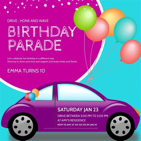 Drive By Birthday Parade Card Template Postermywall