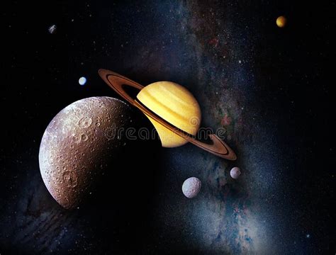 Space Scene Different Planets Saturn With Rings Milky Way Elements