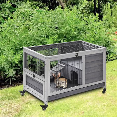 Pawhut Wooden Indoor Elevated Bunny Cage Small Animal House With