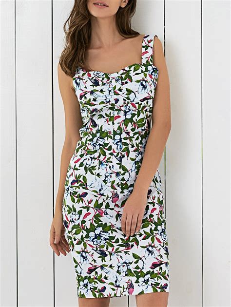 72 Off Floral Printed Sleeveless Button Up Sheath Dress Rosegal