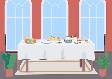 Luxury Dinner Table Flat Color Vector Illustration 1815363 Vector Art