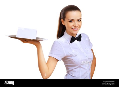 Young Waitress With An Empty Tray Stock Photo Alamy