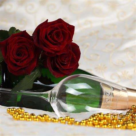 red roses and wine glass