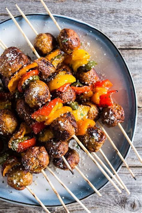 Grilled Chicken Meatball And Peppers Skewers Nutmeg Nanny