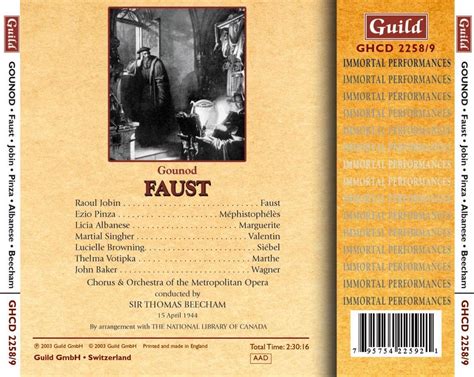 Faust Gounod 1944 Metropolitan Opera Cd Album Muziek