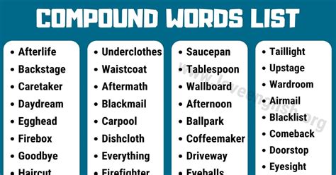 500 Compound Words List With Pictures Englishan 58 Off