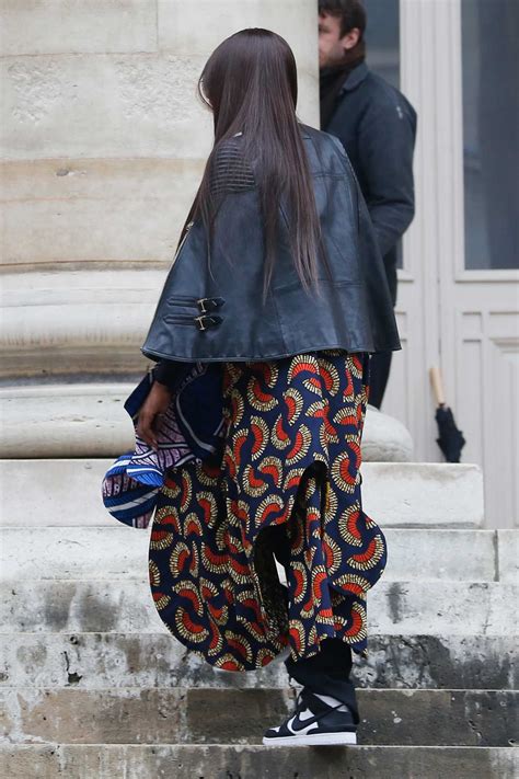 Naomi Campbell In A Black Leather Jacket Arrives At The Fendi Show At