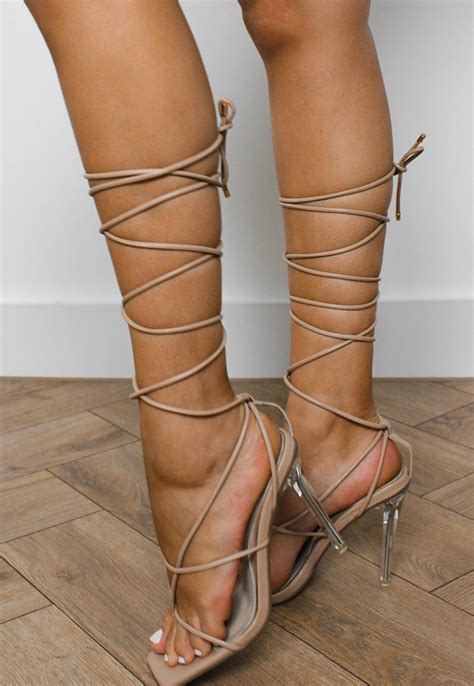 Tan Square Toe Post Strappy High Heels Missguided Ireland