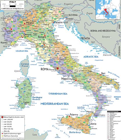 Detailed Political Map Of Italy Ezilon Maps