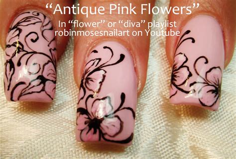 Nail Art By Robin Moses Antique Nails Nail Art Pink Flower Nail