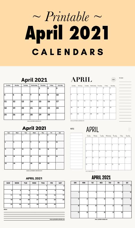 April 2021 Calendars Printable Calendar 2021