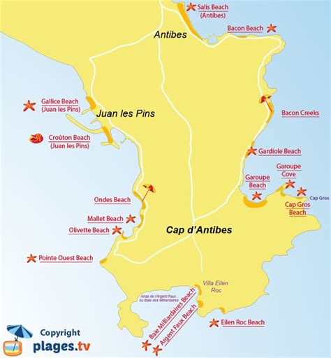 Map Of Cap Dantibes Beaches In France Antibes Antibes France