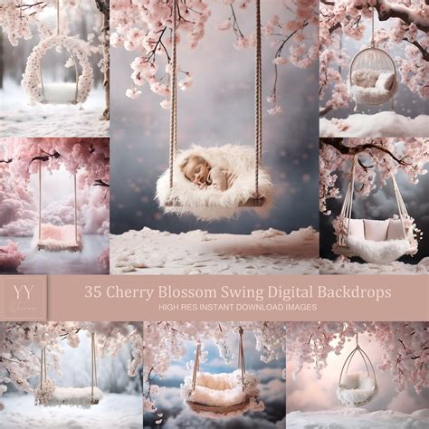 35 Baby Cherry Blossom Swing Digital Backdrops Sets For Etsy Singapore