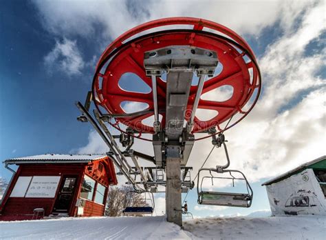 Upper Station Of Ski Lift Chair At Resort Snowland Valca In Winter