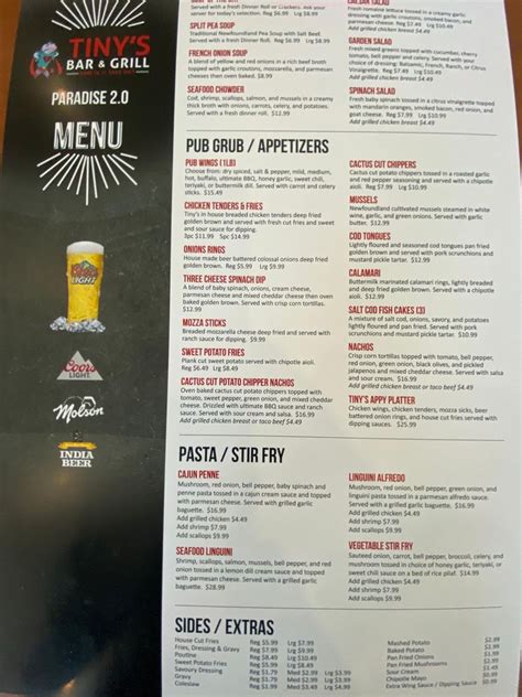 menu at tiny s bar and grill paradise