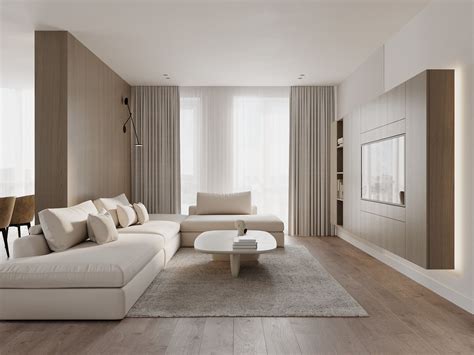 A Modern Living Room With White Furniture And Wood Flooring