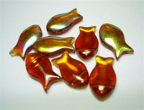 Gold Ab Finish Glass Fish Beads Qty 8 B597 Etsy Glass Fish Bead