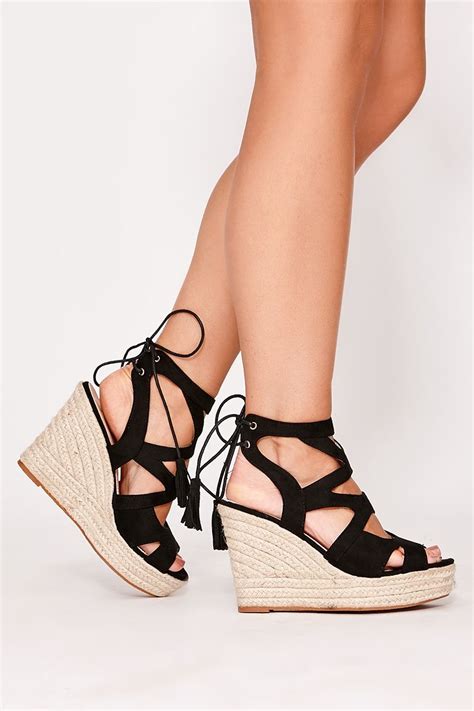 Nathalee Black Faux Suede Lace Up Wedges Lace Up Wedges Wedges Me