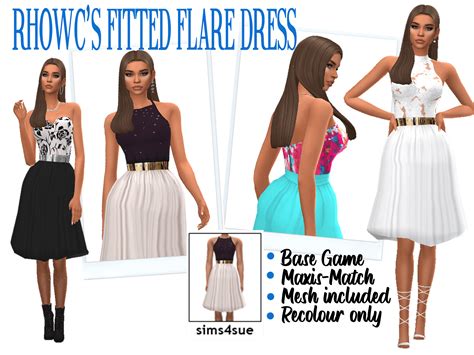 Sims 4 Download Rhowcs Fitted Flare Dress Base Game Fit Flare Dress
