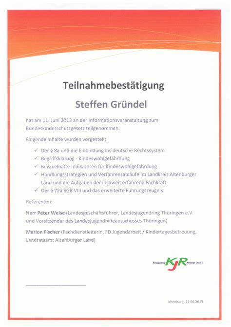 Teilnahmebescheinigung zur vorlage bei der. Teilnahme an Informationsveranstaltung zum ...