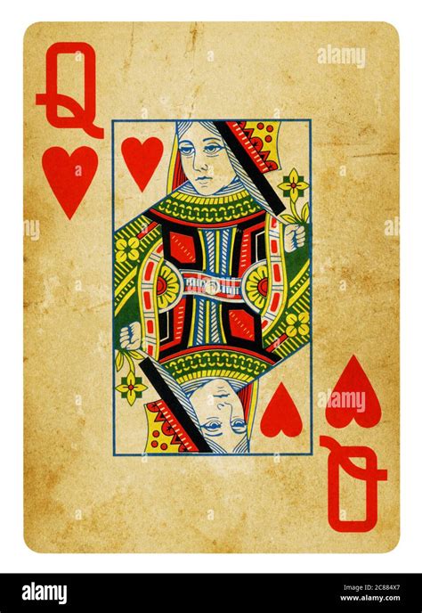 Queen Of Hearts Vintage Playing Card Isolated On White Clipping Path