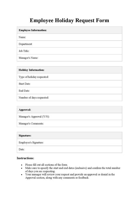 Holiday Request Form Template Free Download Easy Legal Docs