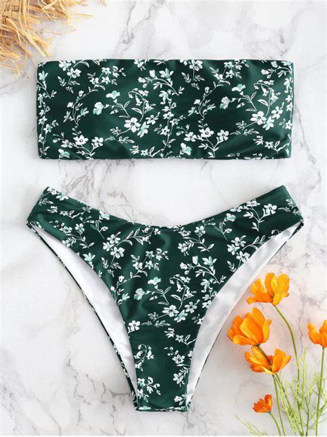 [16 off] [popular] 2019 floral bandeau bikini set in medium sea green zaful