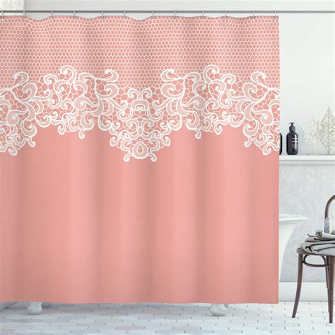 Peach Shower Curtain Abstract Lace Design Wedding Engagement