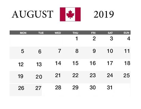August 2019 Canada Federal Holidays Holiday Calendar Us Holiday