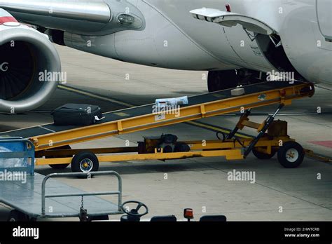 Baggage Handler Loading And Unloading Baggage Onto Commercial Airliner