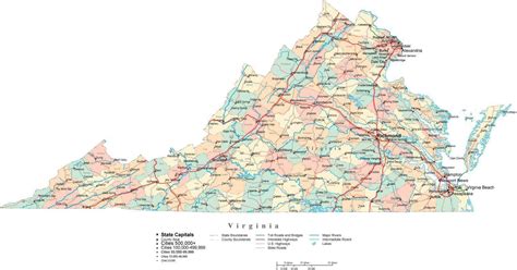 Virginia Digital Vector Map With Counties Major Cities