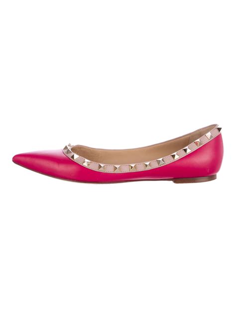 Valentino Rockstud Leather Flats Pink Flats Shoes Val40643 The