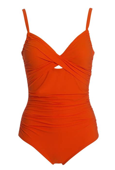 Orange Ruched Moulded Cup One Piece Swimsuit Womens Plus Size