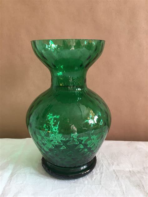 Vintage Mid Century Emerald Green Glass Vase Etsy