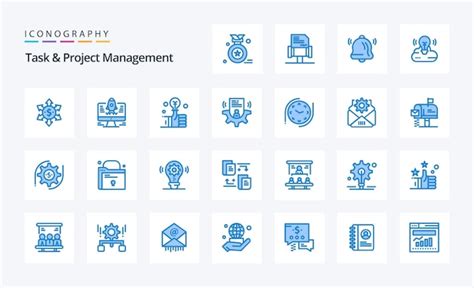 Free Vector 25 Task And Project Management Blue Icon Pack Vector