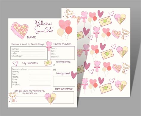 Valentines Day Secret Pal Questionnaire Printable T Exchange Wish