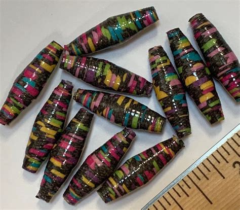 11 Multicolor Paper Beads Handmade Paper Beads Jewelry Etsy Paper