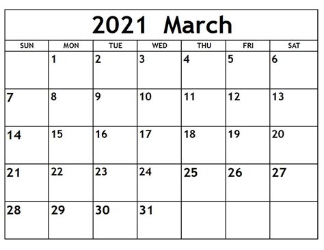 Check out top brands on ebay. March 2021 Calendar Template | BETACALENDER4U