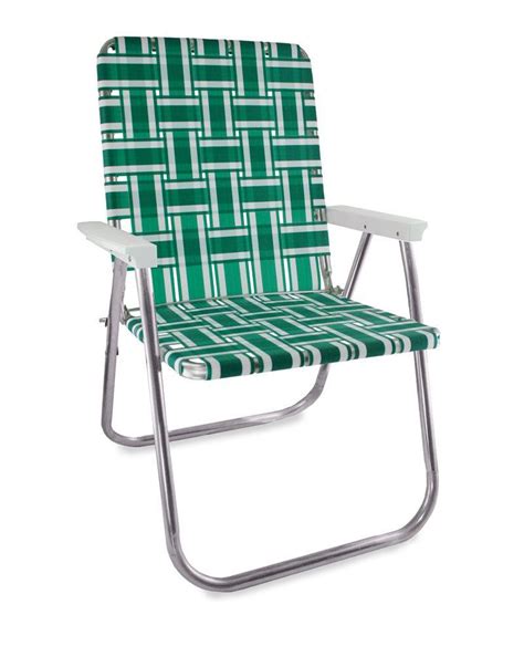 Classic webbed green folding chaise lounger camp/lawn chair. Green and White Stripe Classic Lawn Chair | Lawn chairs ...
