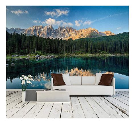 Wall26 Lake With Mountain Forest Landscape Lago Di Carezza Removable