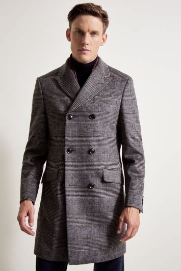 Moss 1851 Tailored Fit Grey Check Double Breasted Overcoat