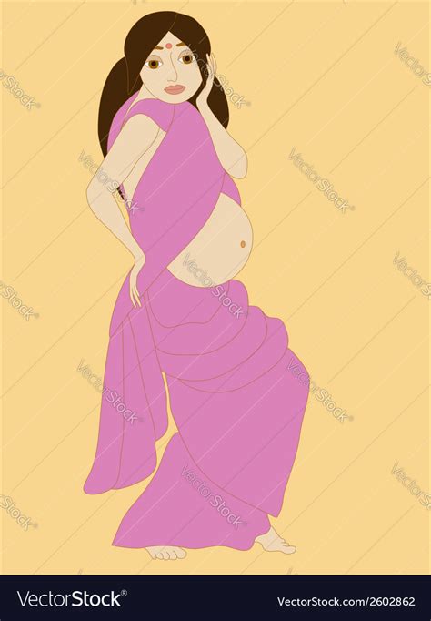 Pregnant Indian Woman In Pink Sari Royalty Free Vector Image