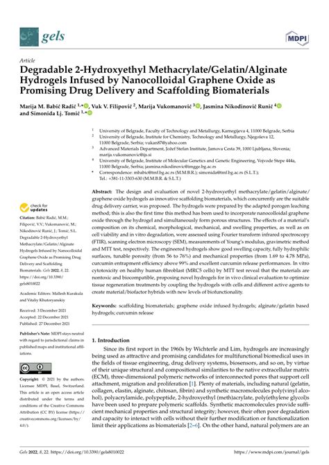 Pdf Degradable Hydroxyethyl Methacrylate Gelatin Alginate Hydrogels