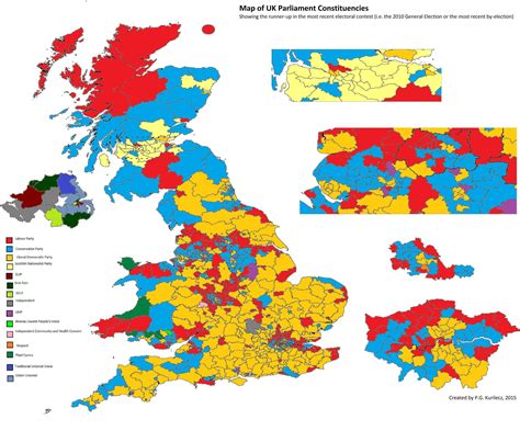 map of uk constituencies showing the 2nd placed party in the most recent electoral contest