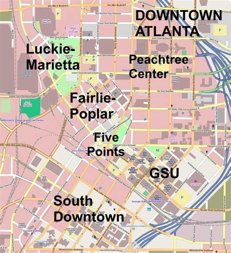Atlanta Downtown Map Mapa Del Centro De La Ciudad De Atlanta