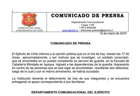 COMUNICADO OFICIAL Ejército de Chile informa acerca de incidente en