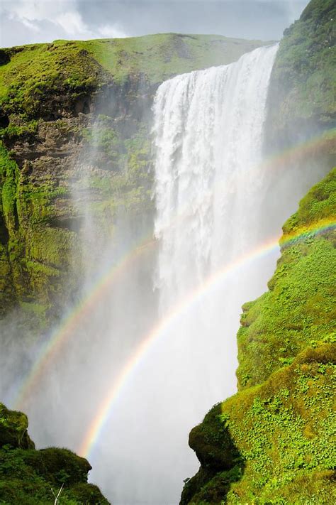 Awesome Iceland Skogafoss Waterfall With Two Rainbows Available As
